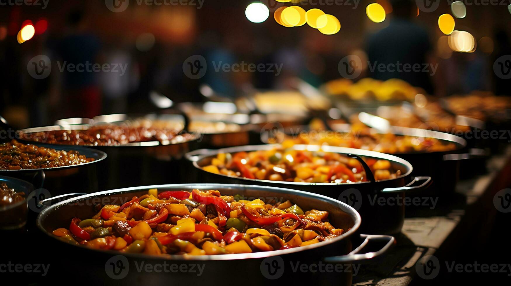 a man serving food on a buffet table AI Generative photo