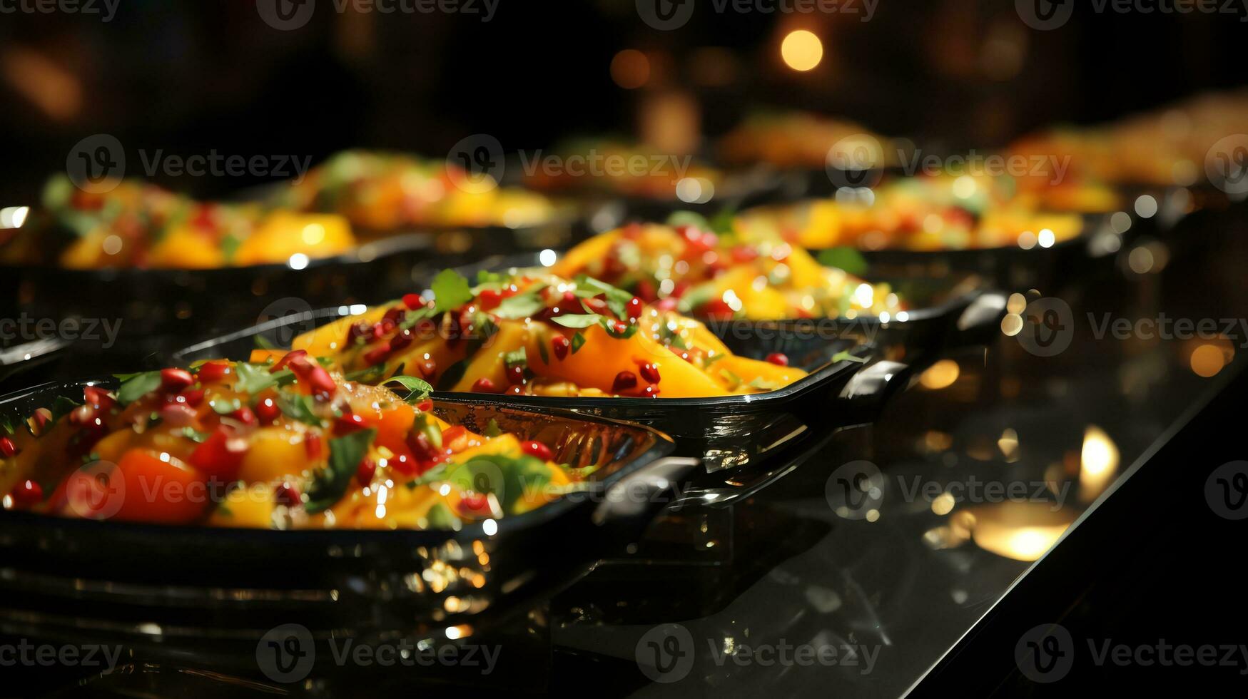 a man serving food on a buffet table AI Generative photo