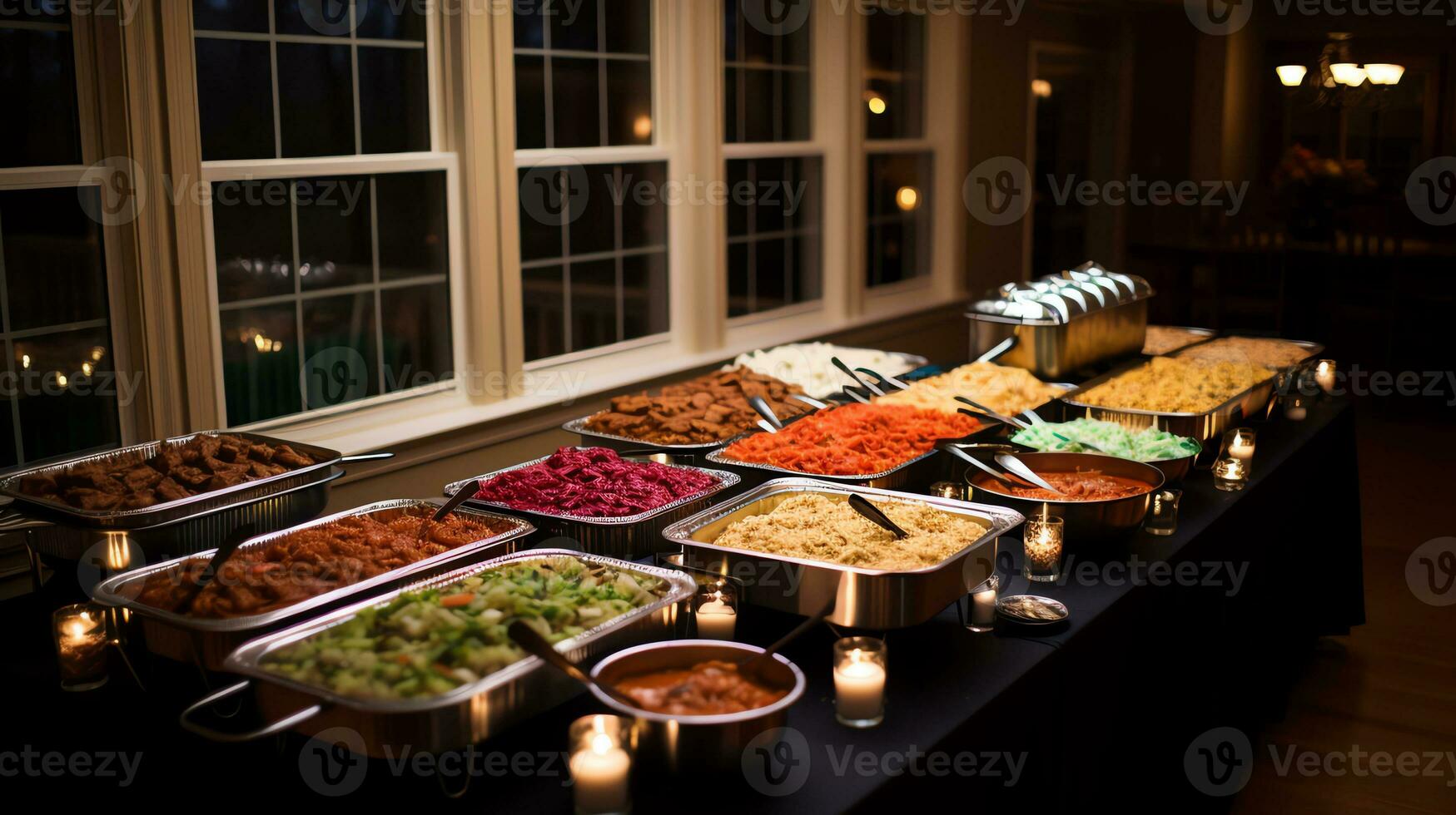 a man serving food on a buffet table AI Generative photo