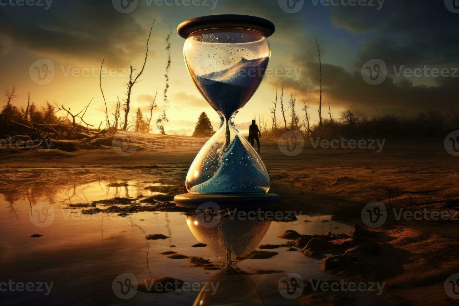 Time Slipping Away in Hourglass. Generative AI photo
