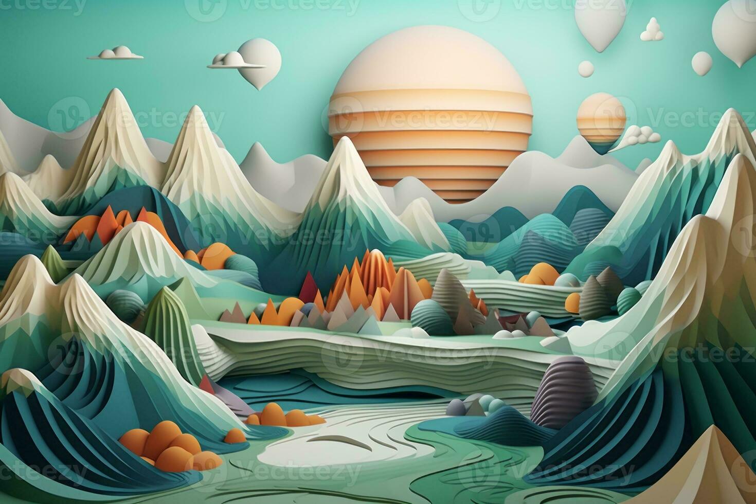 Abstract 3D Geometric Landscape. Generative AI photo