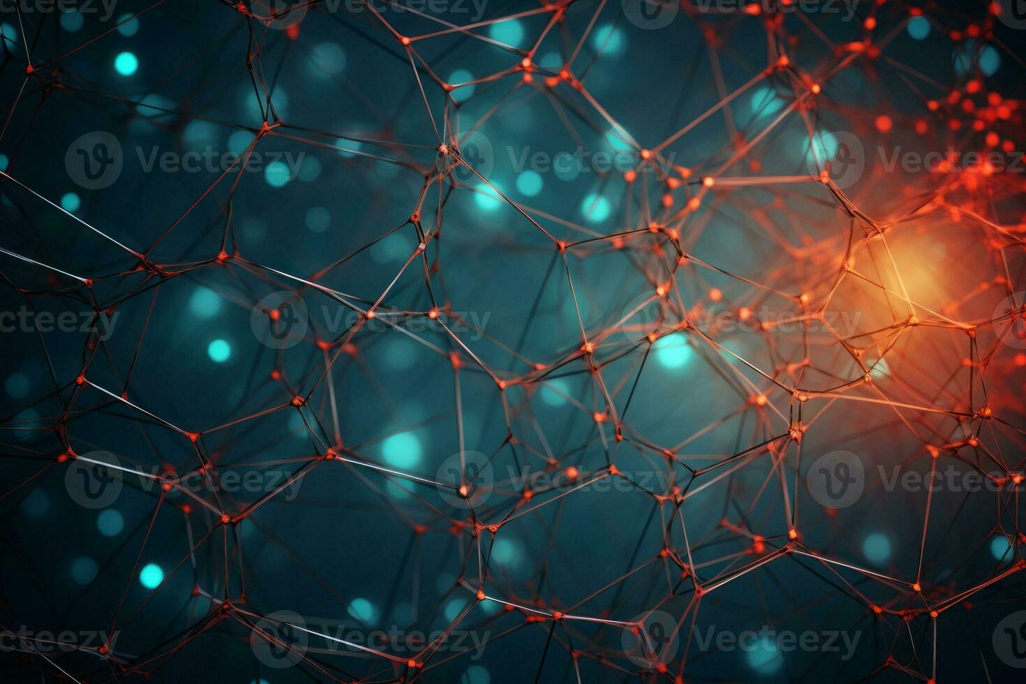 Abstract 3D Web of Interconnected Nodes. Generative AI photo