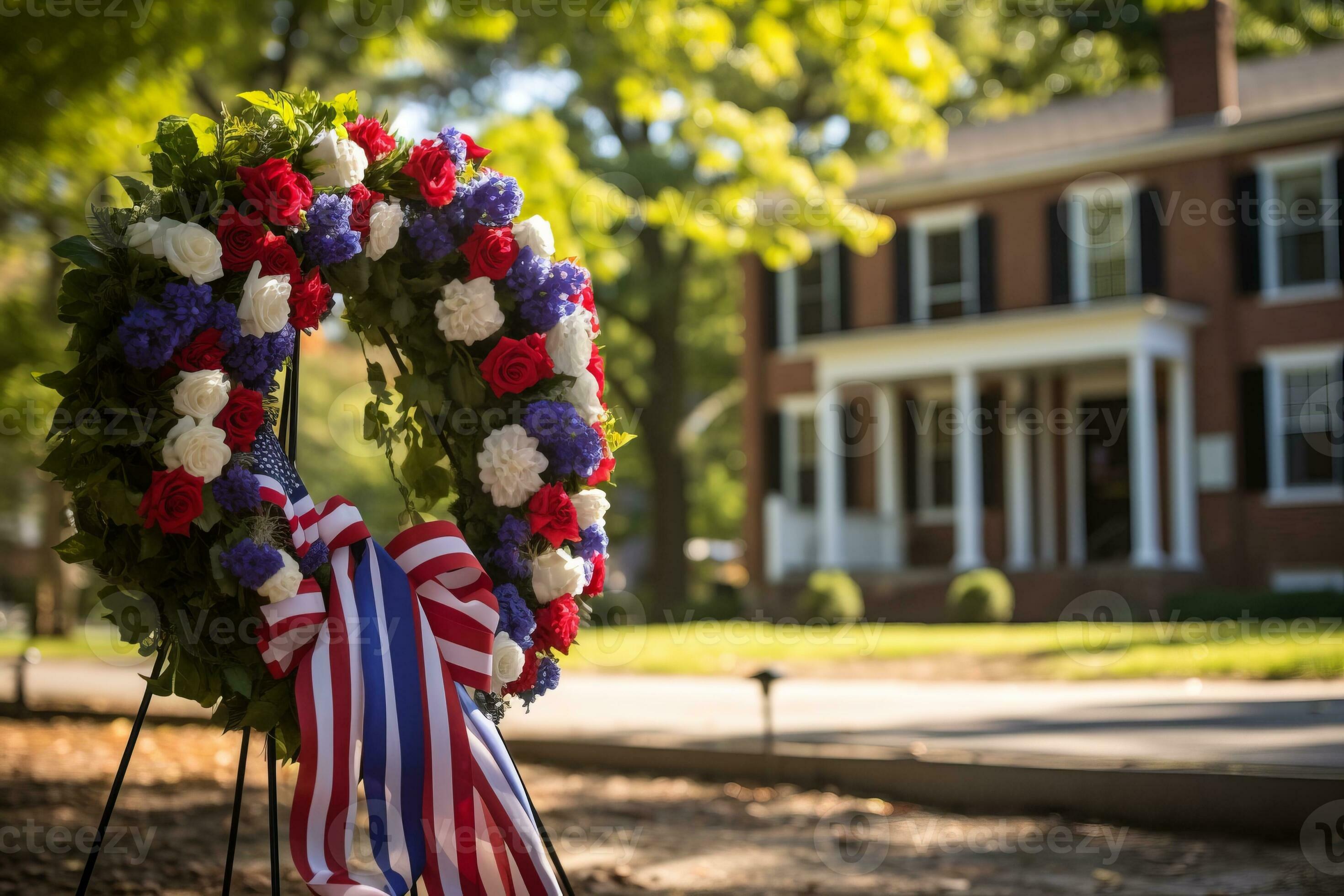 American flag at half mast during Patriot Day memorial. Generative AI