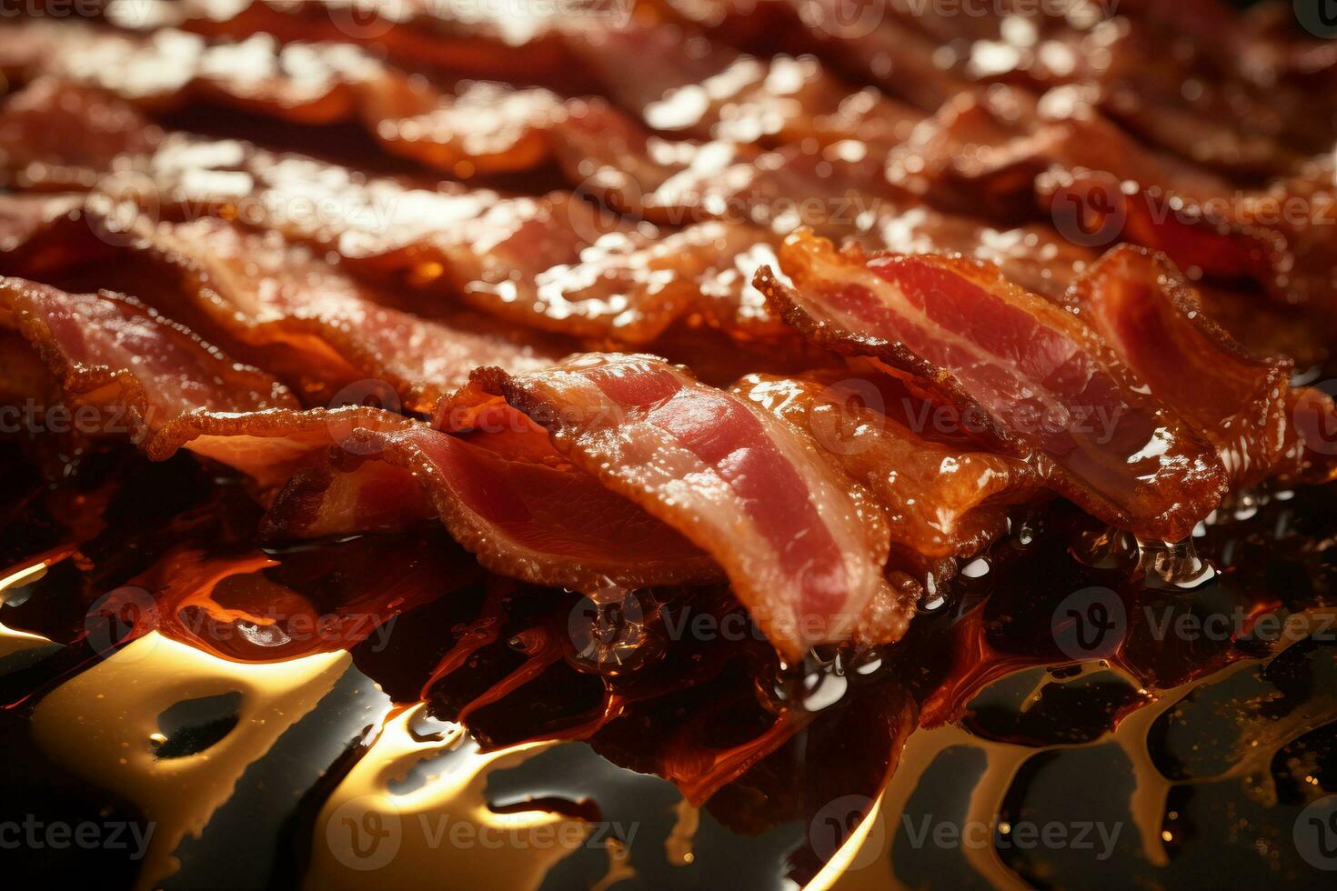 A close up of sizzling bacon. Generative AI photo