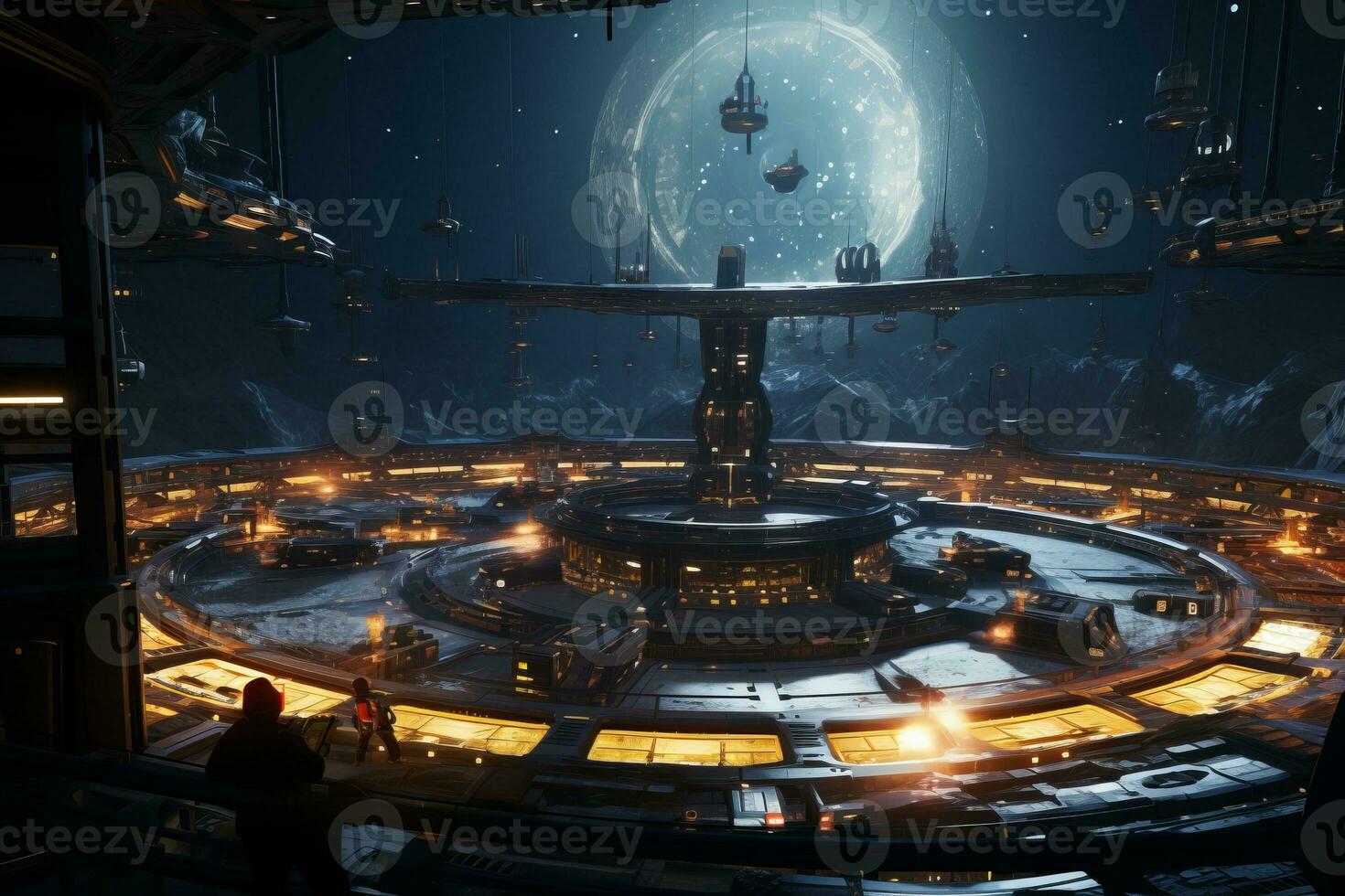 Atmospheric scene of players unraveling an abandoned space station. Generative AI photo