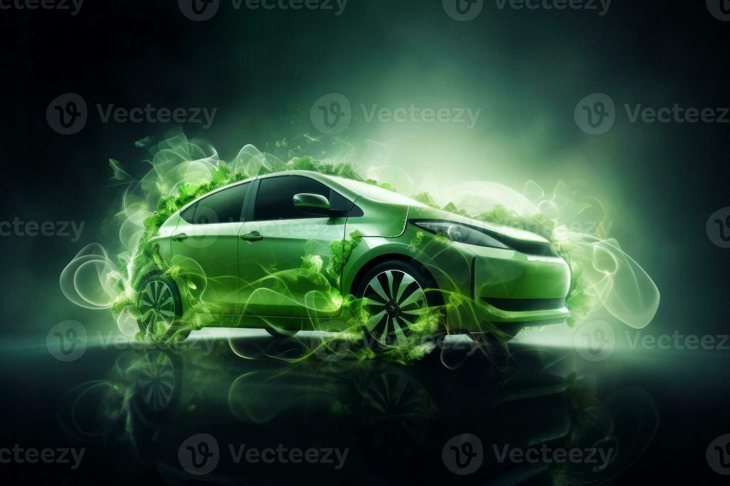 Charging Electric Vehicle with Green Energy. Generative AI photo