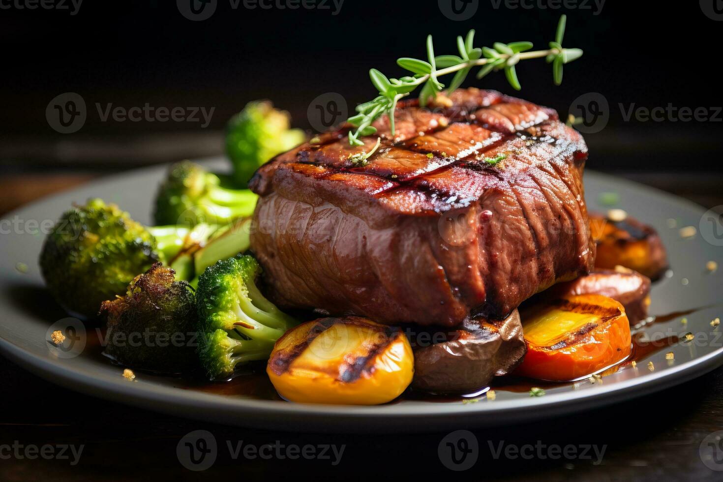 Delicious bacon wrapped filet mignon. Generative AI photo