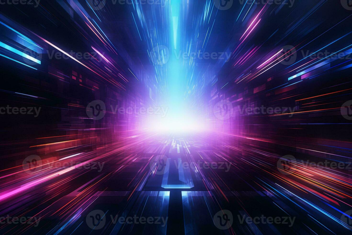 Vibrant abstract light display in shades of blue and purple. Generative AI photo