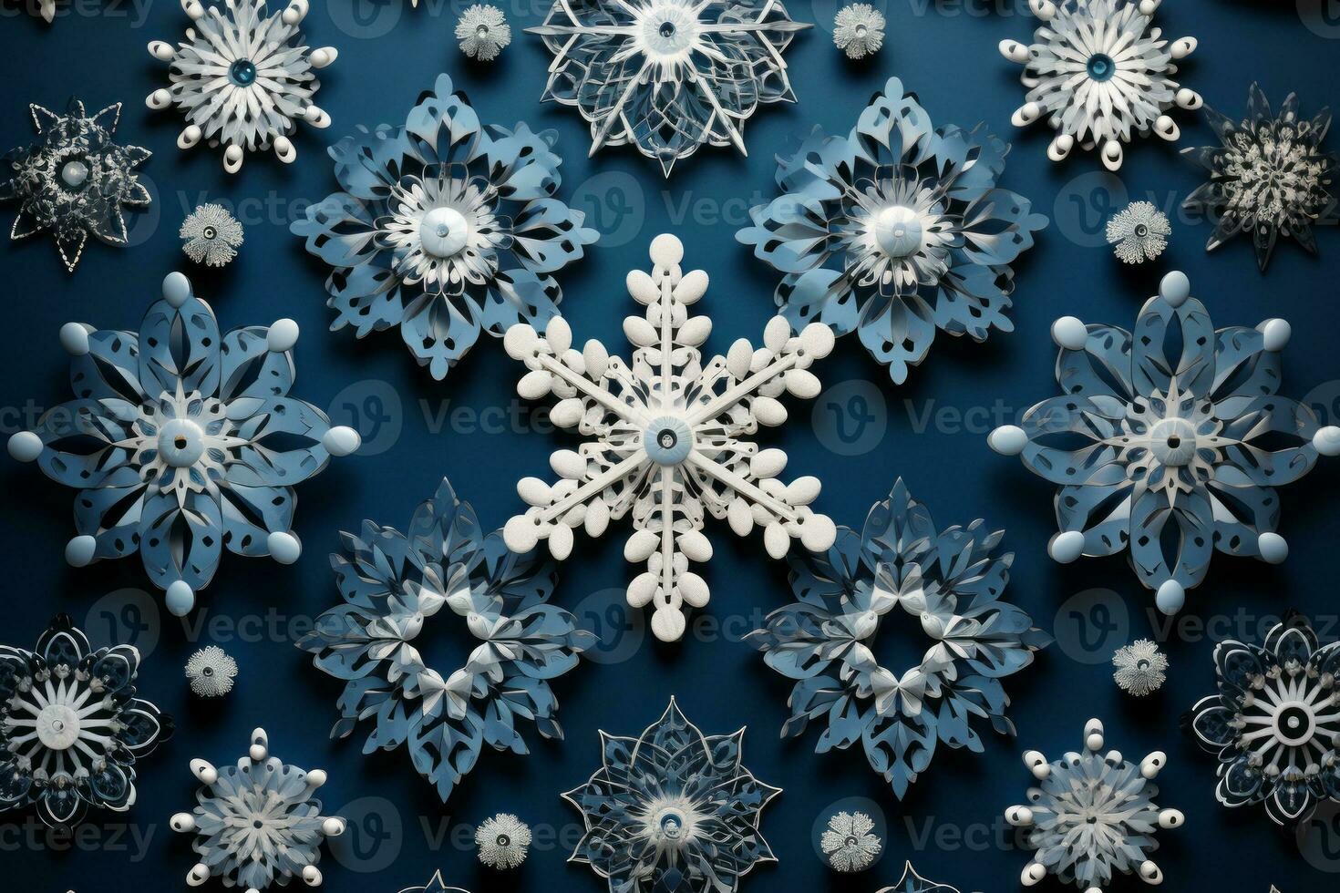 Geometric patterns of snowflakes and ornaments. Generative AI photo