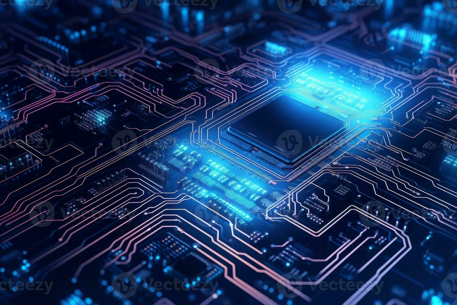 Holographic circuit board illustration. Generative AI photo