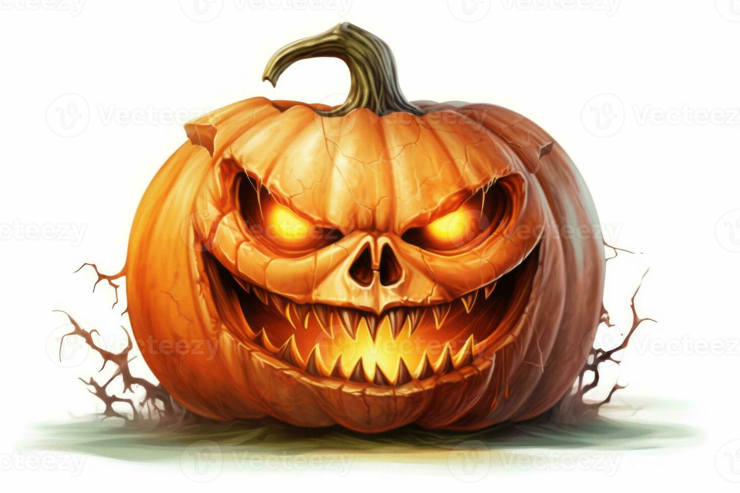 Jack-o'-lantern face with evil grin and glowing eyes. Generative AI photo