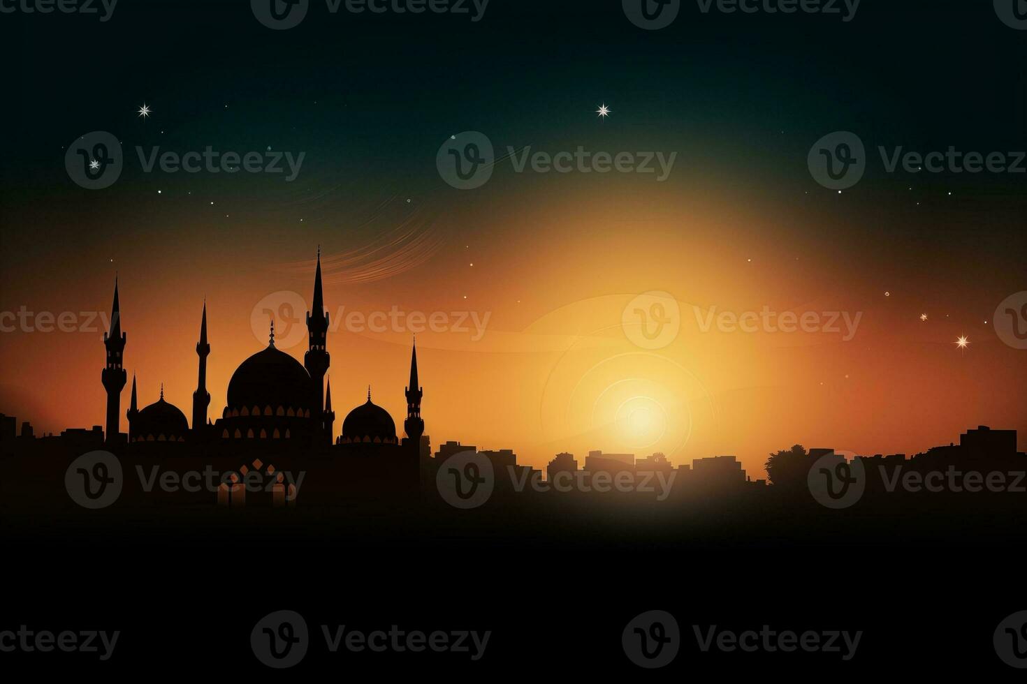 Mosque silhouette with copy space. Generative AI photo