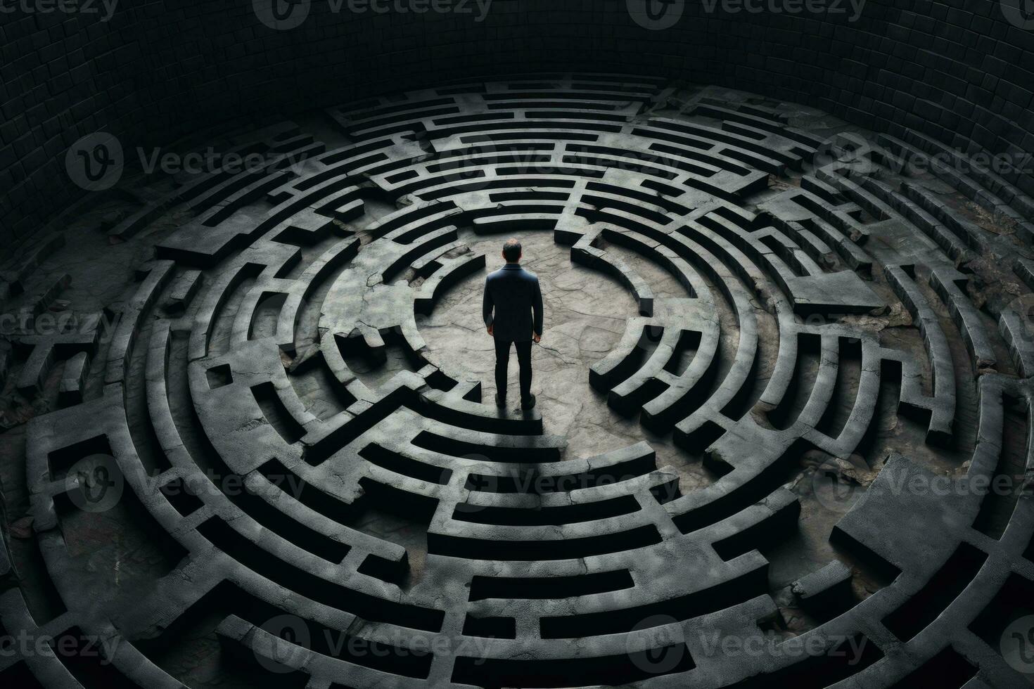 Person staring at a maze on the ground. Generative AI photo