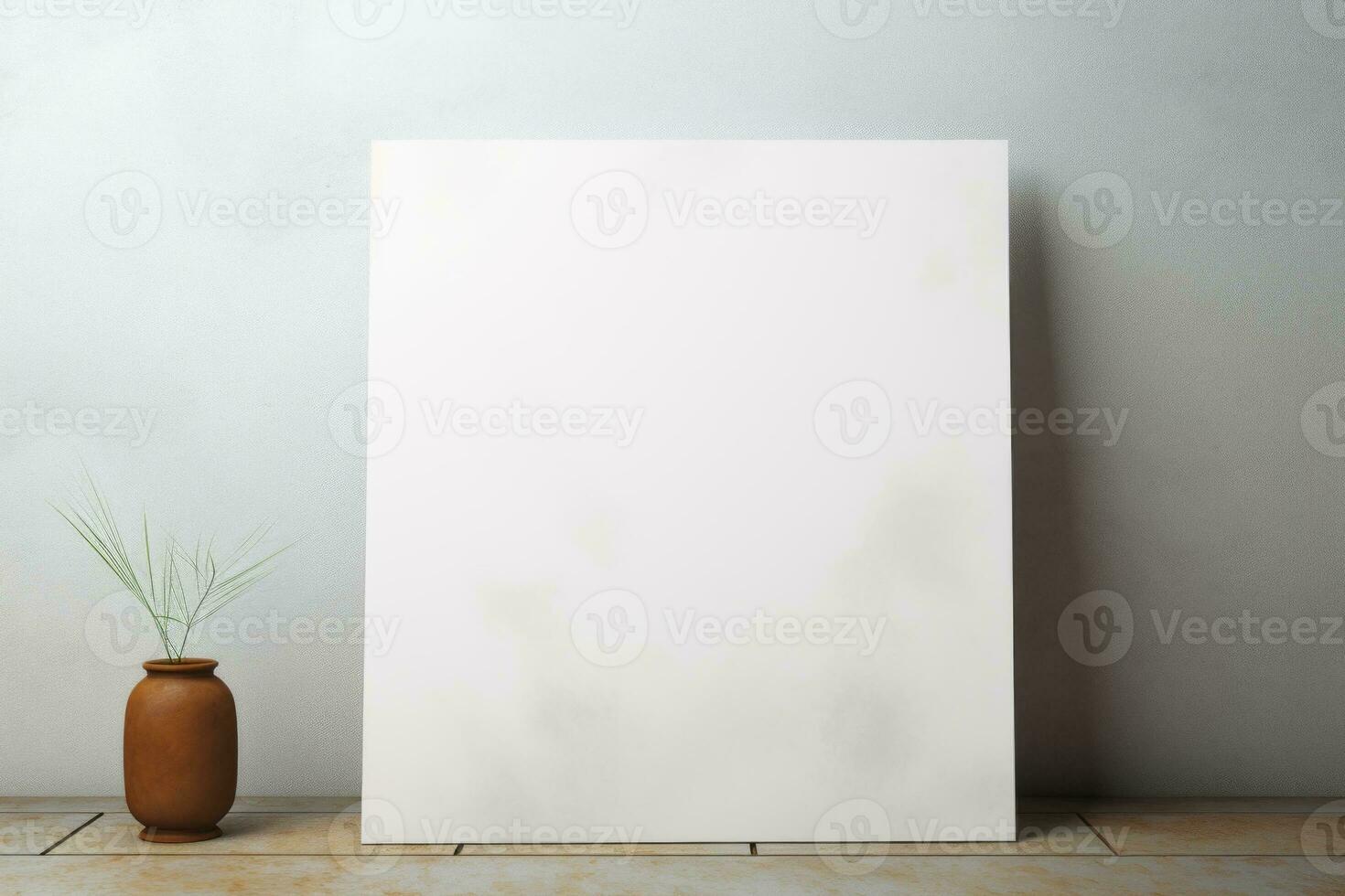Vase with a plant next to a blank canvas. Generative AI photo