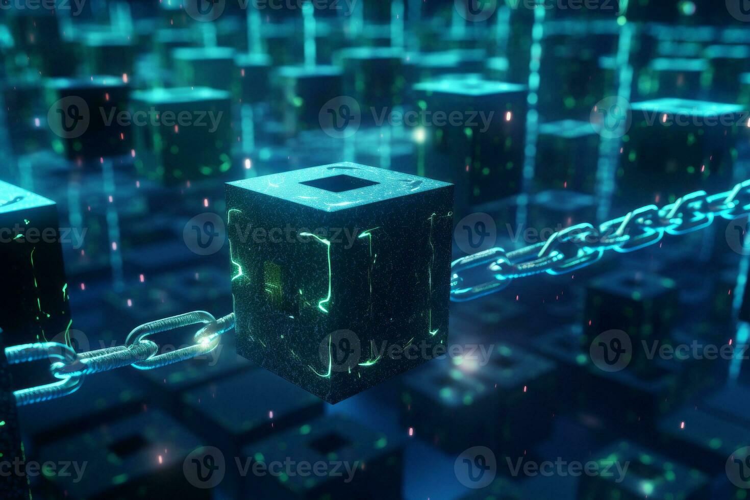 Secure Blockchain Data Blocks. Generative AI photo