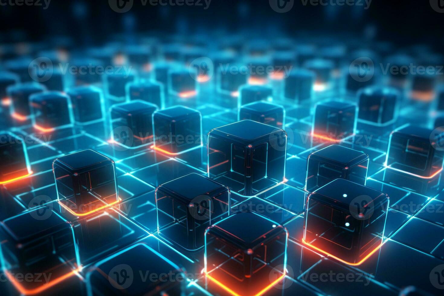Futuristic Glowing Data Cubes. Generative AI photo
