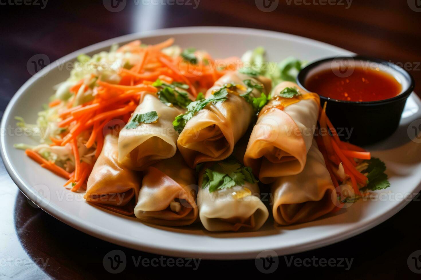 Cashew and Vegetable Spring Rolls. Generative AI photo