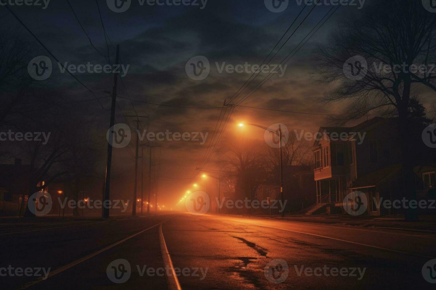 Noche la carretera con luces de la calle. generativo ai foto