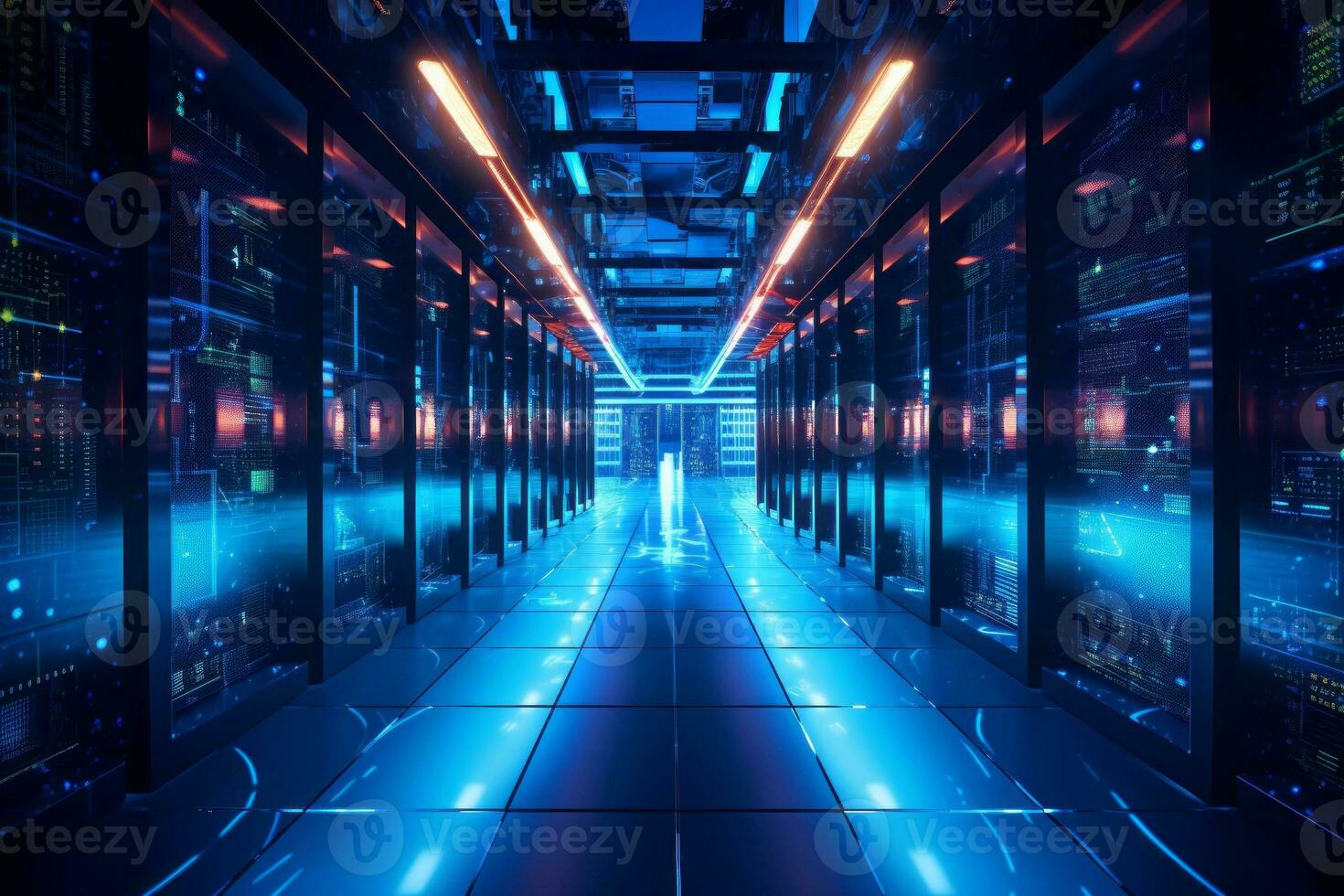 Data Center Server Room. Generative AI photo