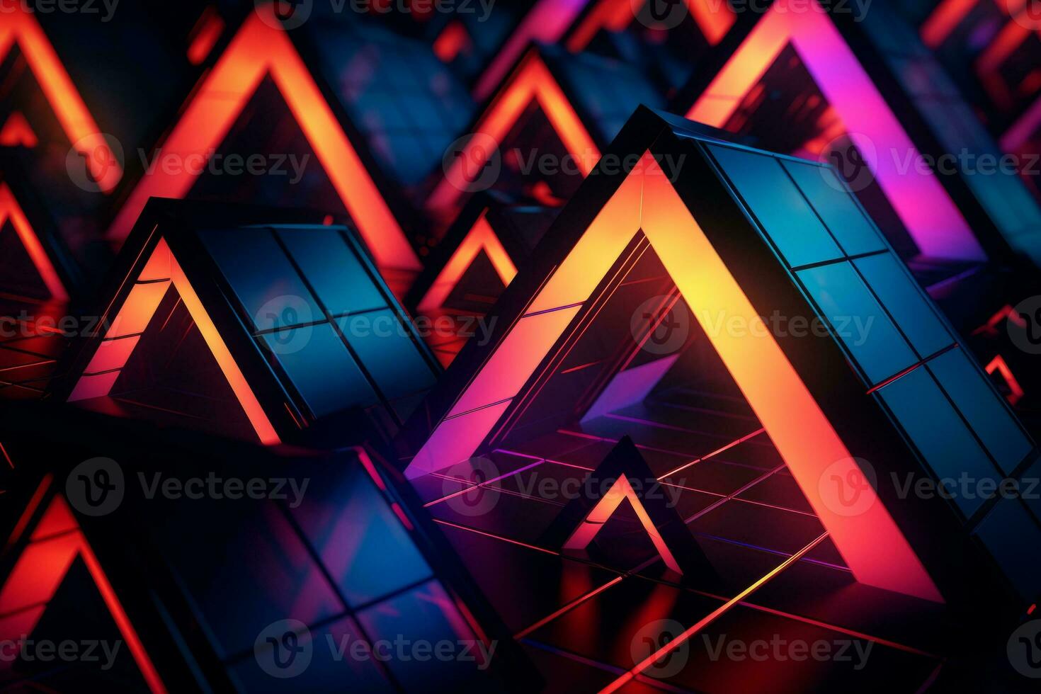 Intriguing Neon Triangles. Generative AI photo