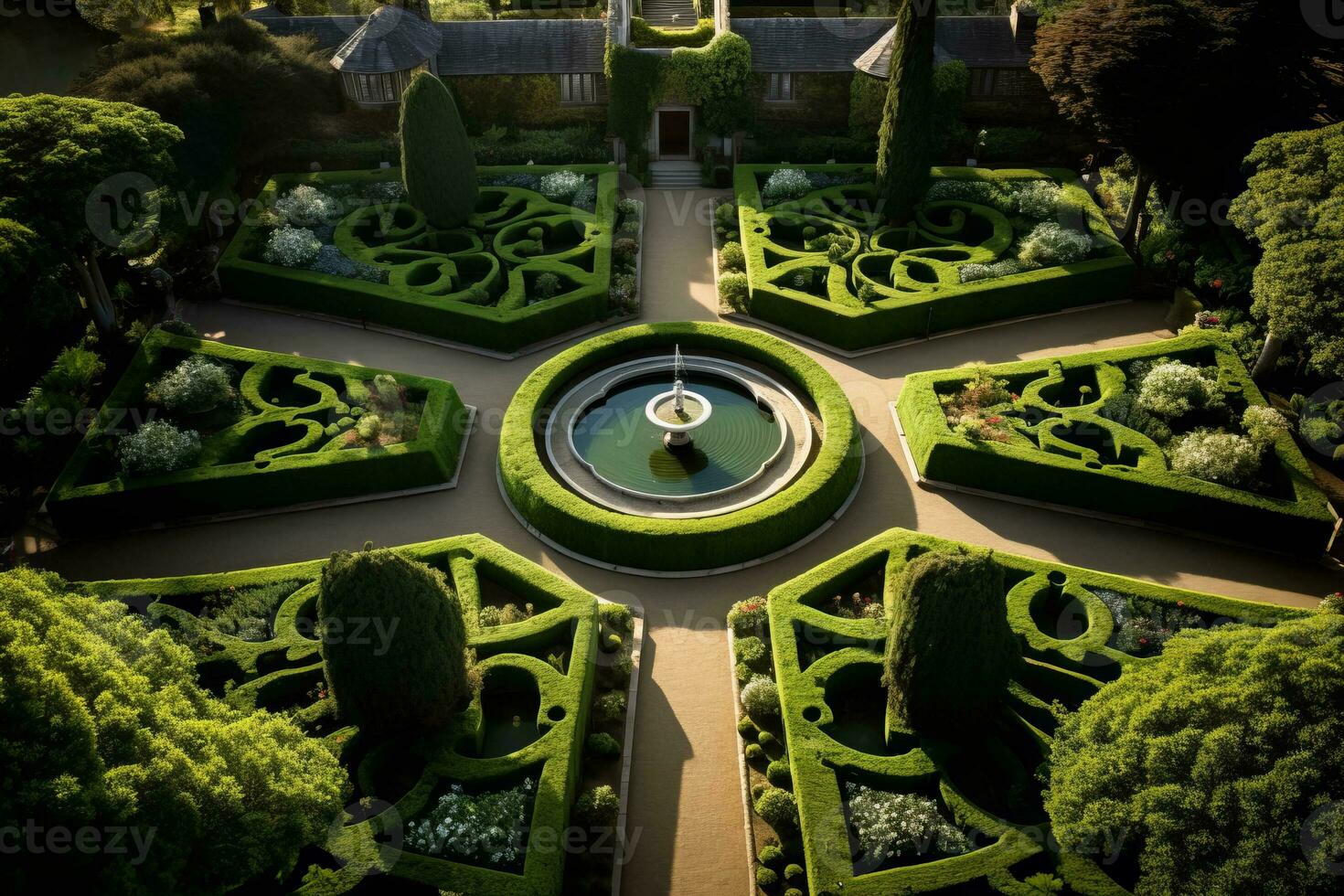 Tranquil Garden with Hedges. Generative AI photo