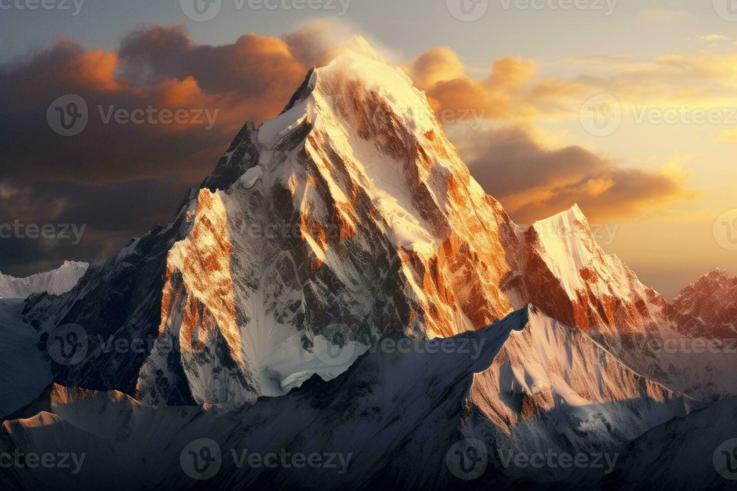 Snow Covered Mountain Peak in Sunlight. Generative AI photo