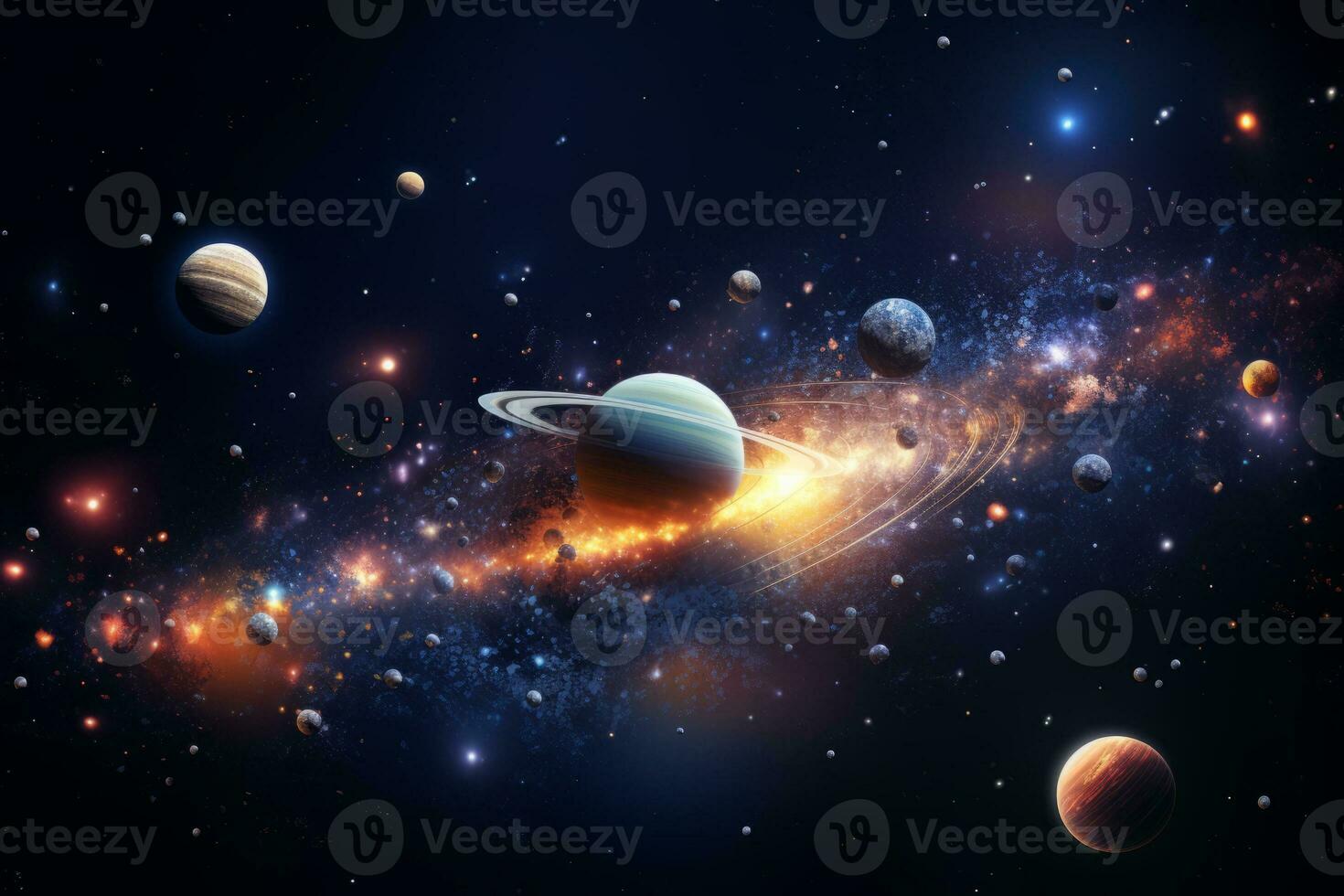 Celestial 3D Cosmic Phenomena. Generative AI photo
