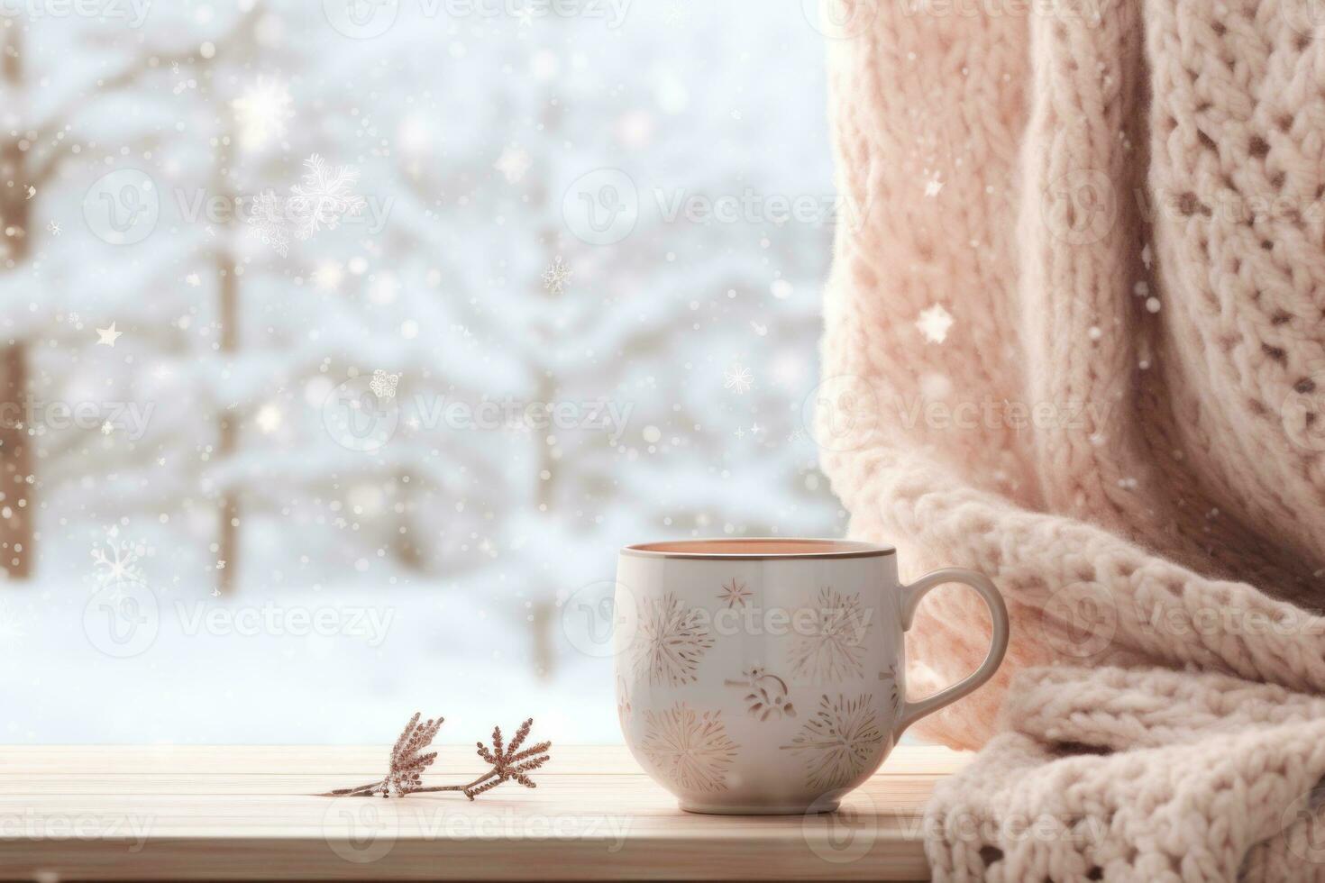 Cozy Winter Mockup with Cocoa and Blanket. Generative AI 31580412 Stock