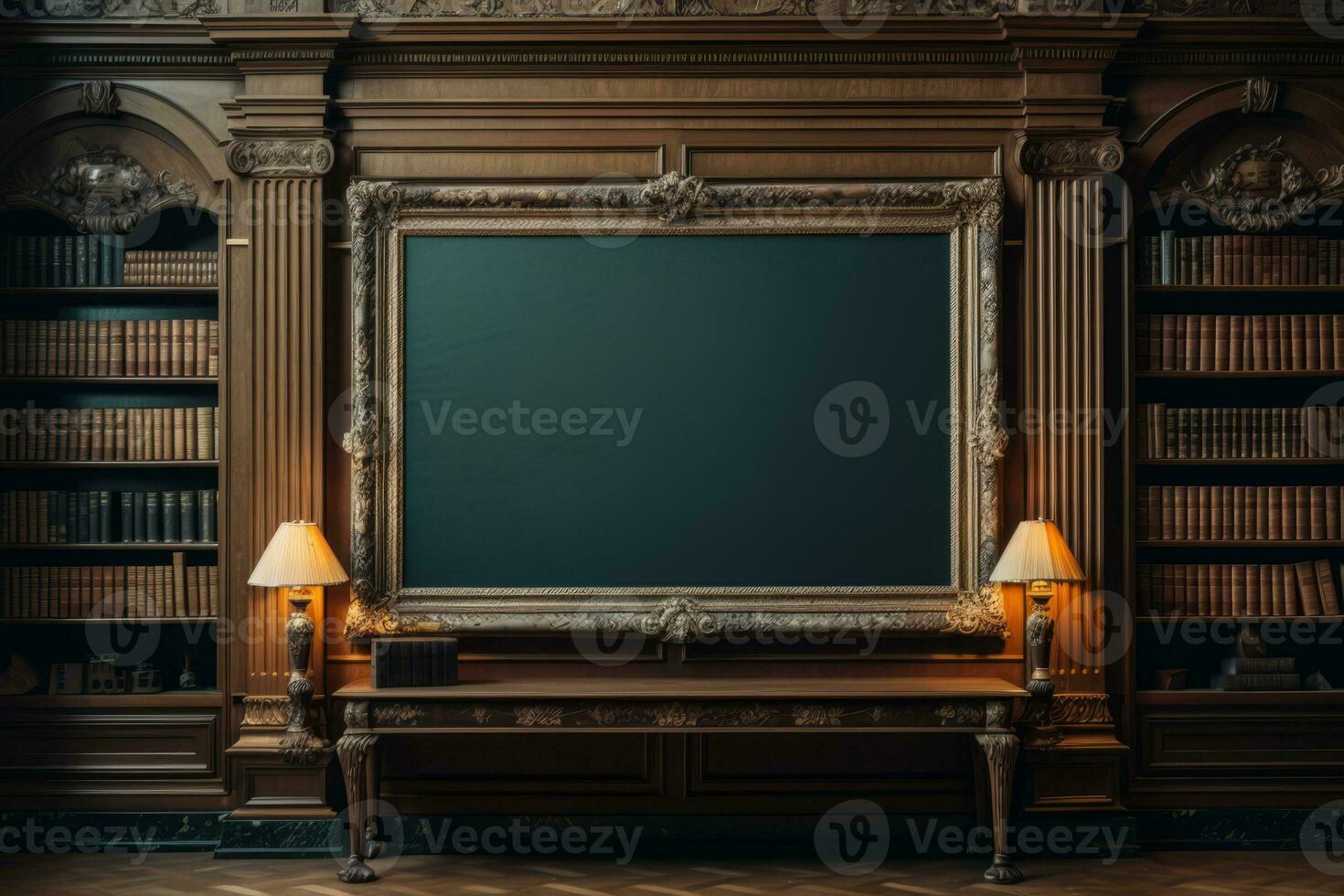 Historic Library Frame Mock-up. Generative AI photo