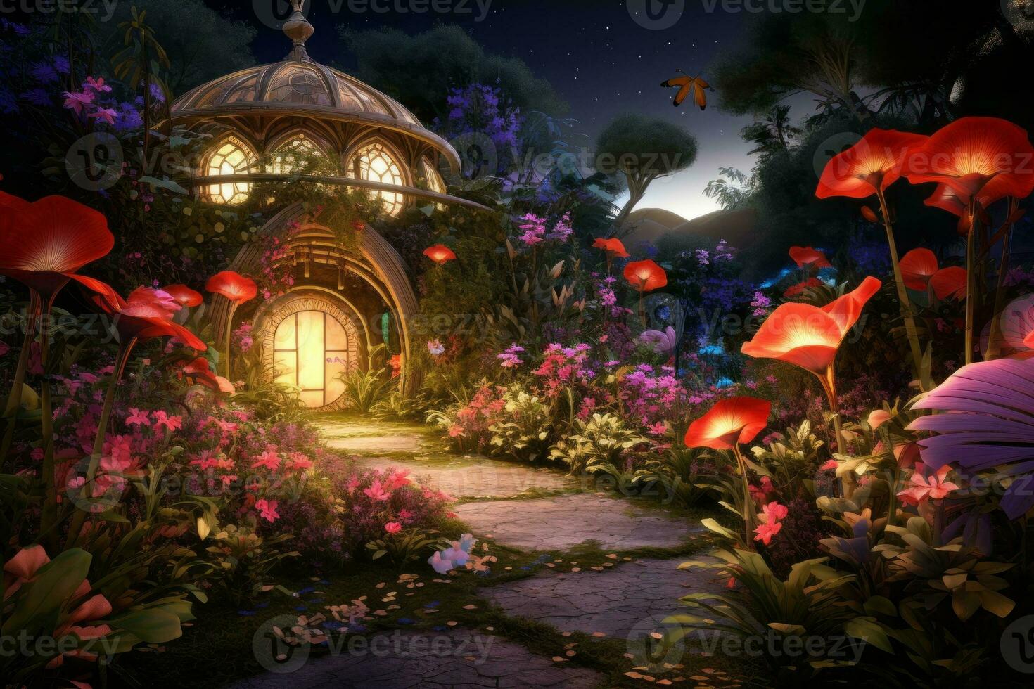 Enchanted 3D Vibrant Garden. Generative AI photo