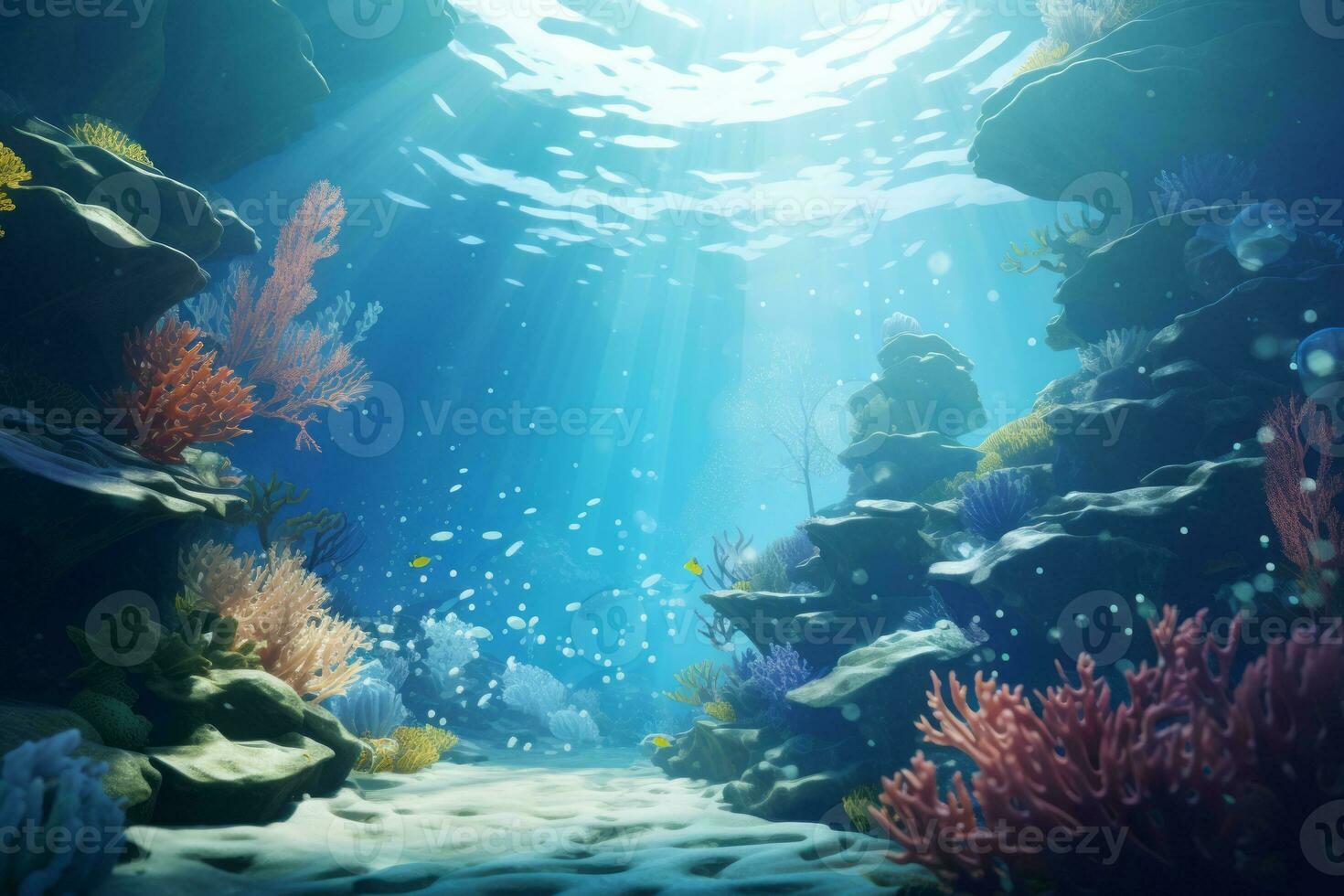 Ethereal 3D Underwater Scene. Generative AI photo