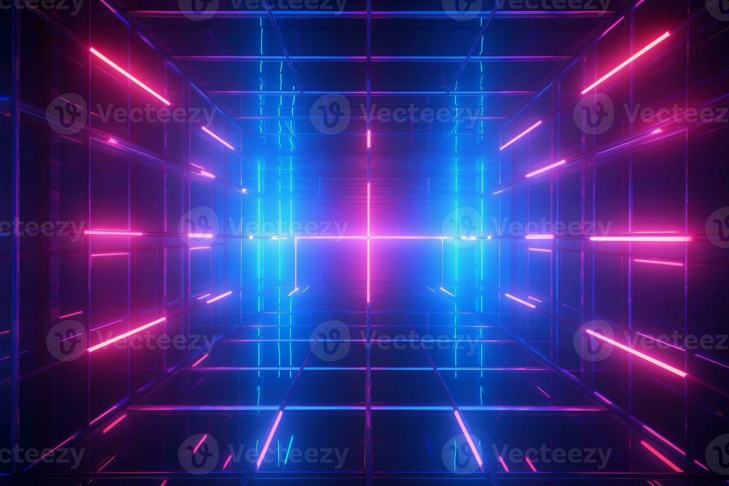 Neon Grid at Night. Generative AI photo