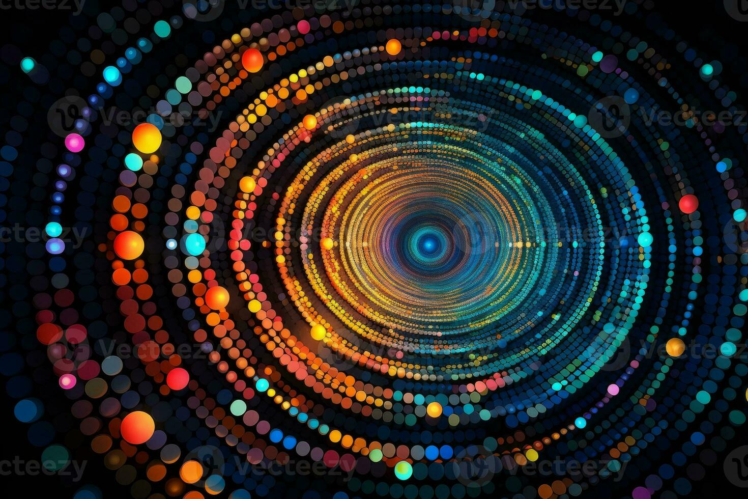 Mosaic of Neon Circles. Generative AI photo