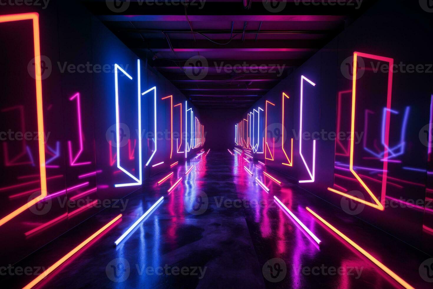 Neon arrows background. Generative AI photo