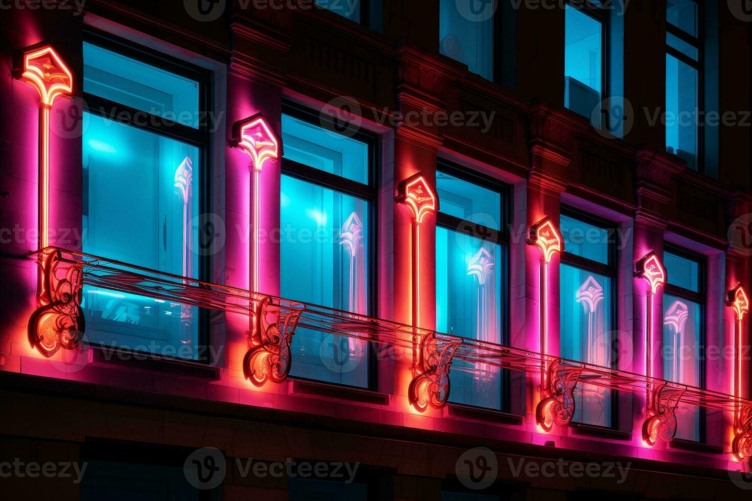 Architectural Neon Glow. Generative AI photo