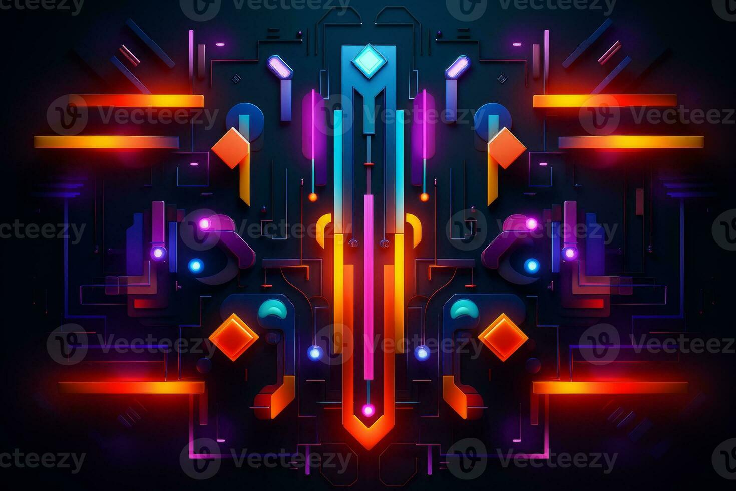 Striking Neon Geometric Shapes. Generative AI photo