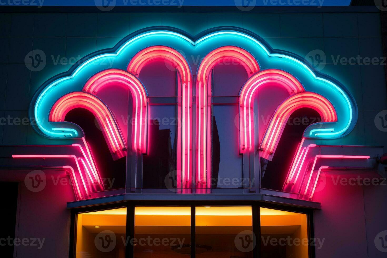 Architectural Neon Glow. Generative AI photo