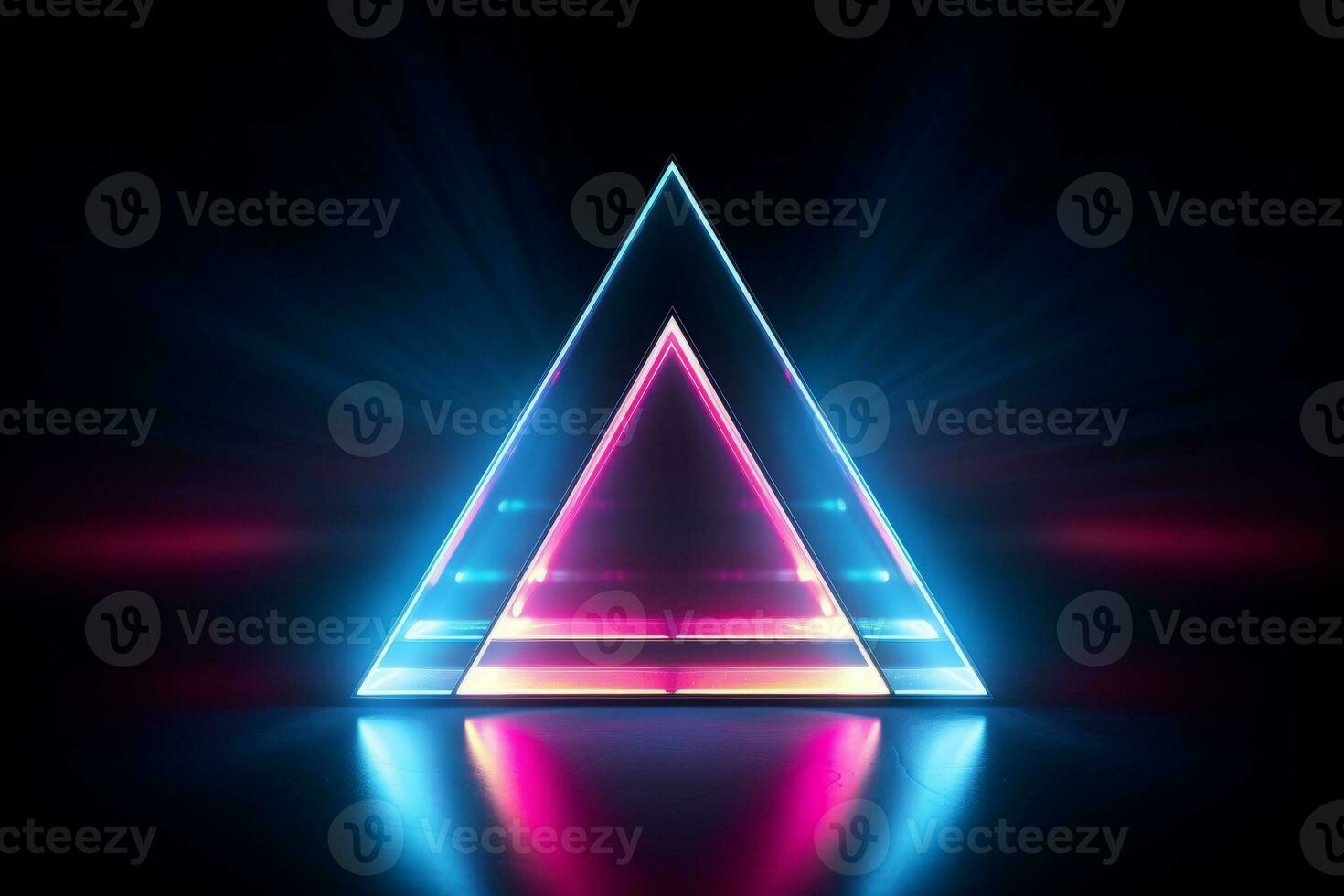 Neon Triangles Creating Depth. Generative AI photo