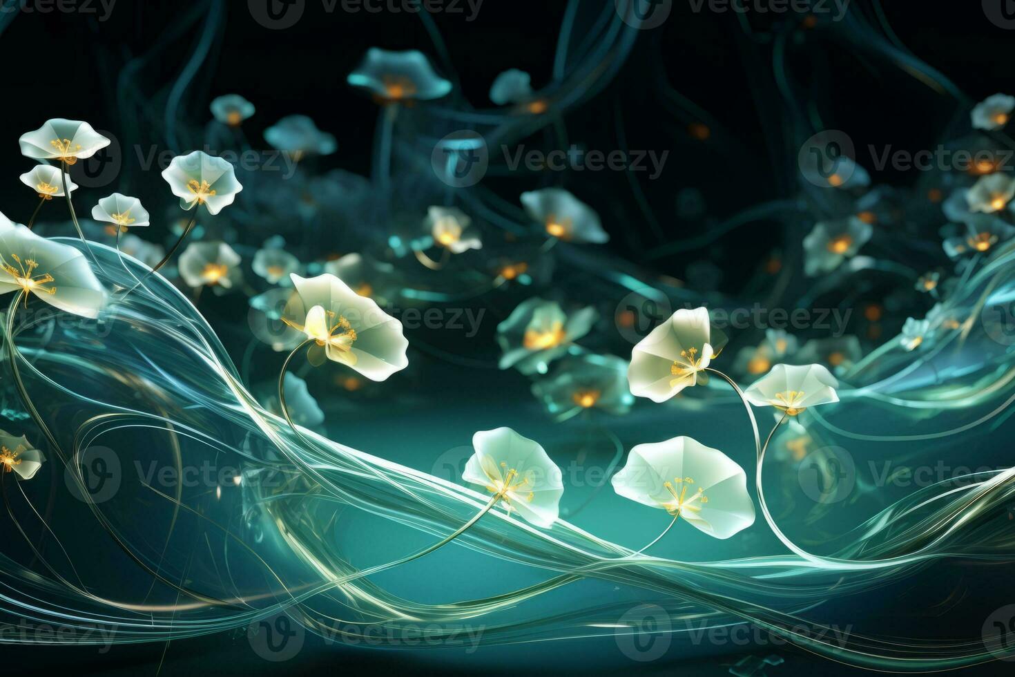 Organic 3D Glowing Flora Background. Generative AI photo