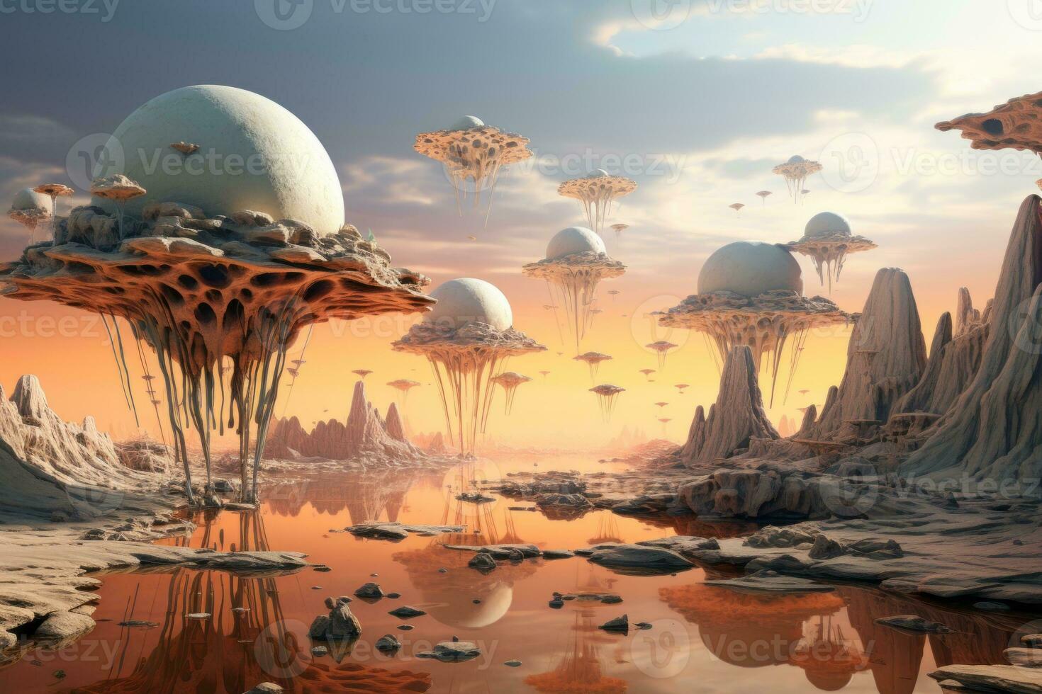 Surreal 3D Floating Desert Landscape. Generative AI photo