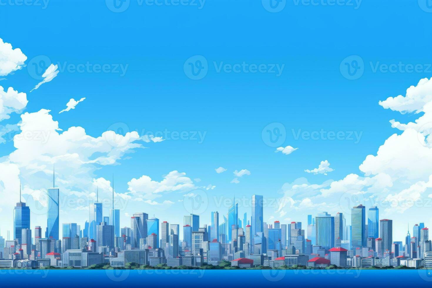 Urban skyline under a clear blue sky. Generative AI photo