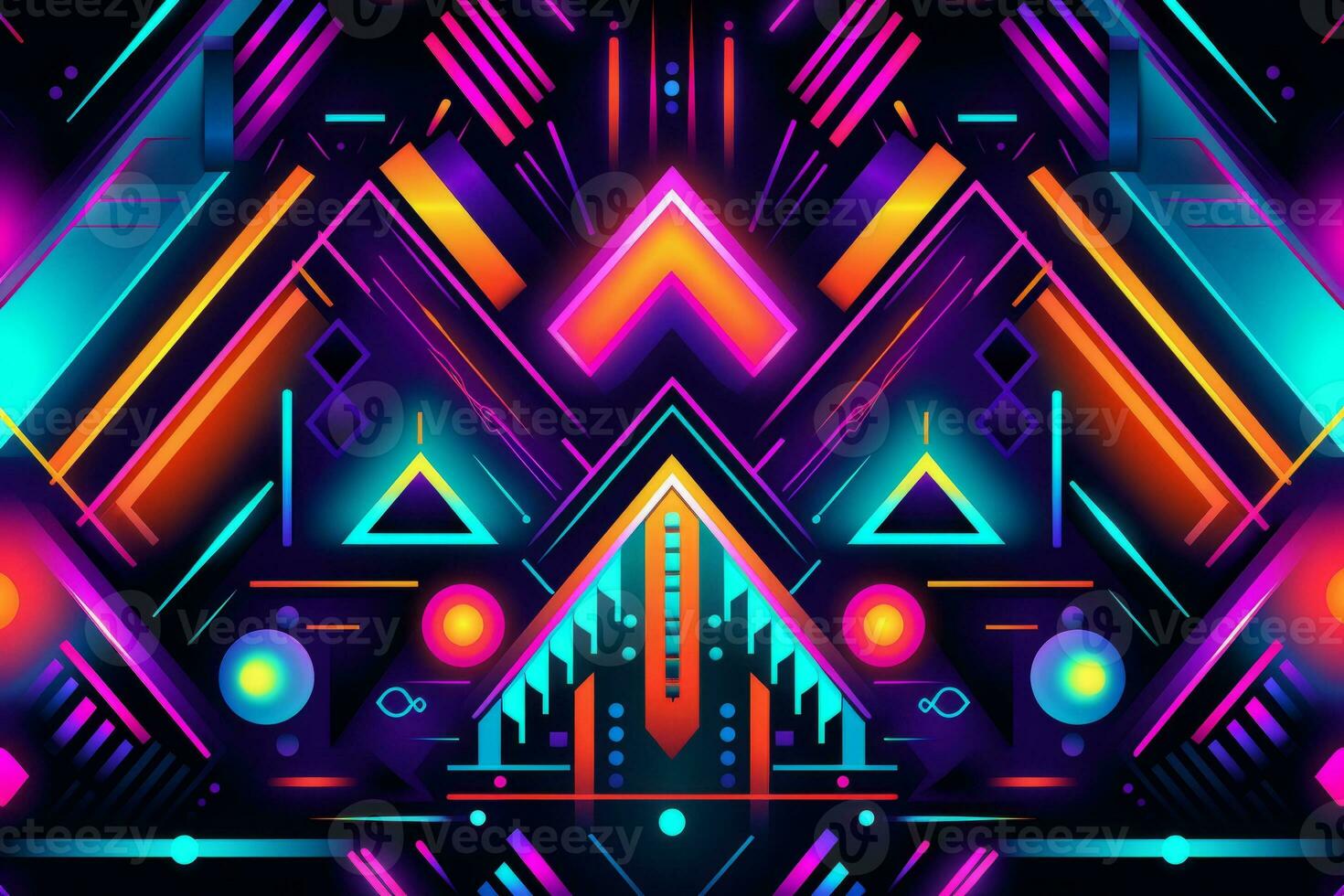 Retro Futuristic Vivid Neon Pattern. Generative AI photo