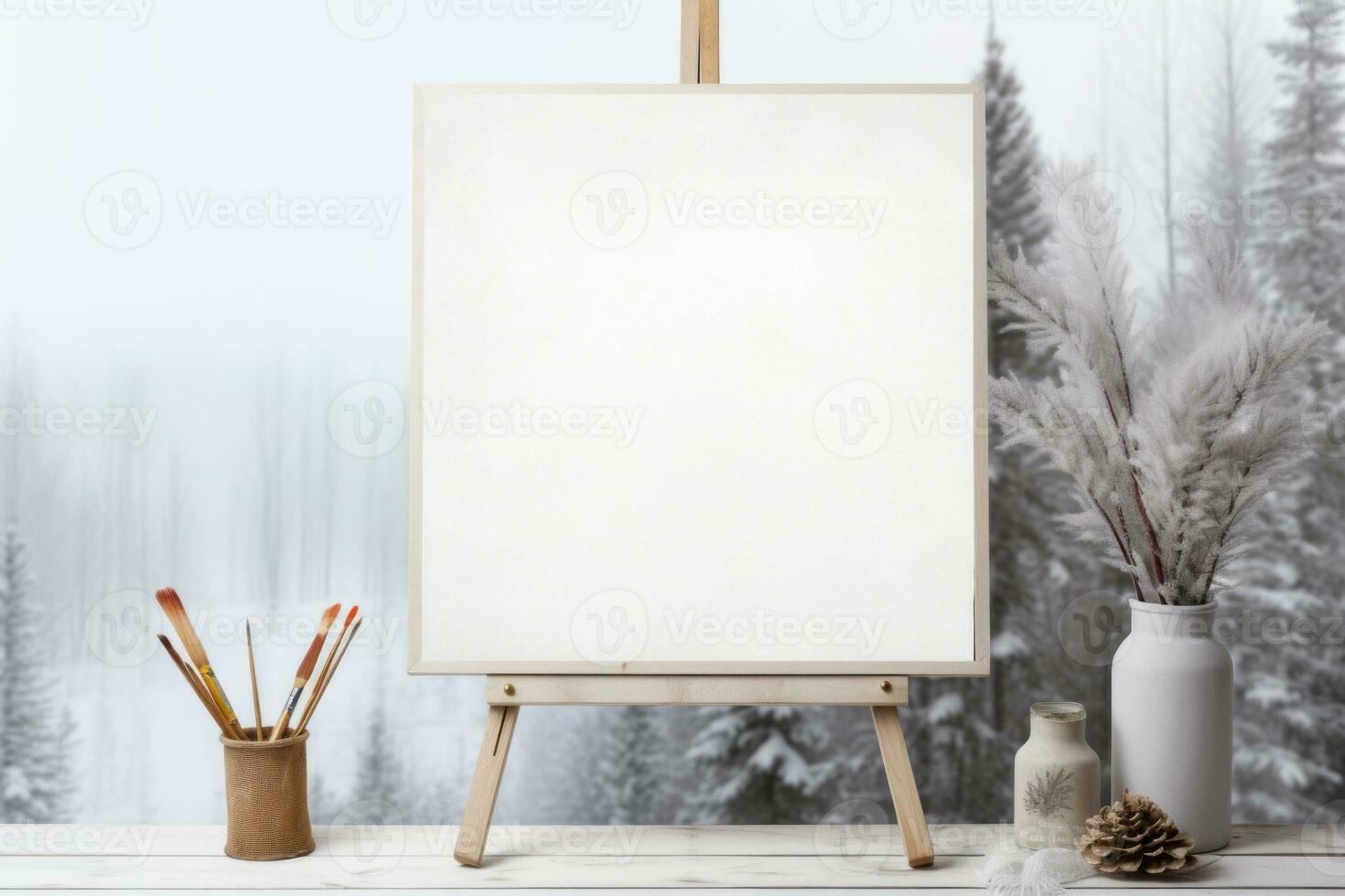 Winter Mockup with Blank Canvas and Textures. Generative AI photo