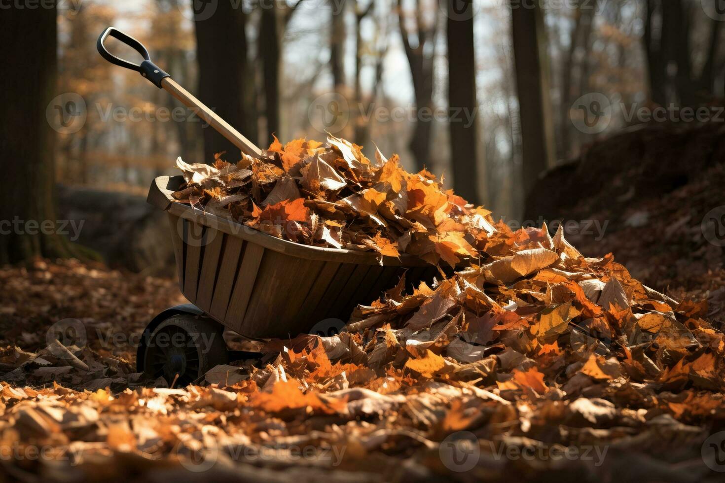Raking Leaves for Fall Outdoor Fun. Generative AI photo