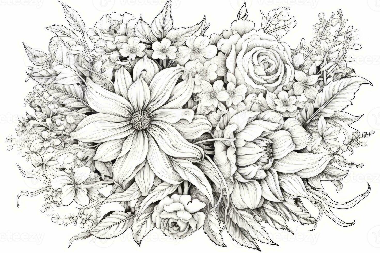 A printable coloring page featuring intricate floral patterns
