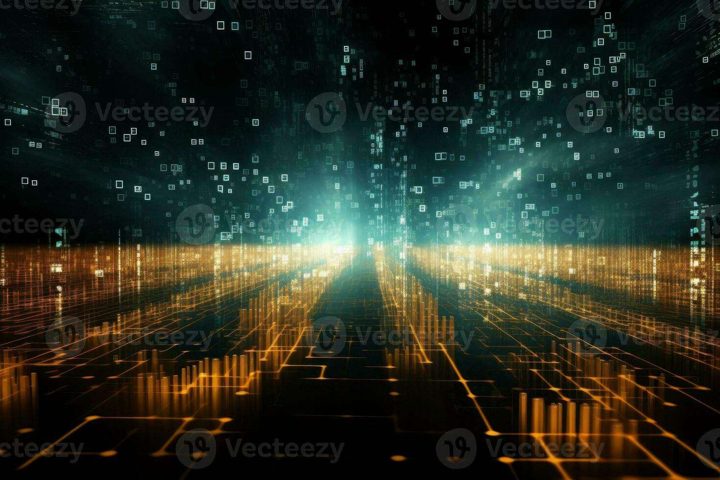 Abstract binary code with digital glow. Generative AI photo