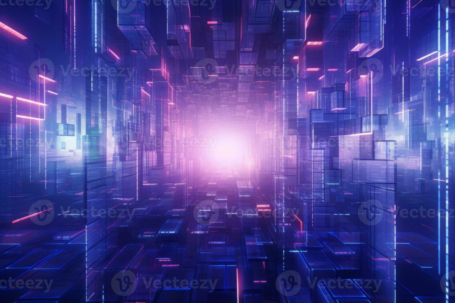 Abstract tunnel illuminated by vibrant neon lights. Generative AI photo