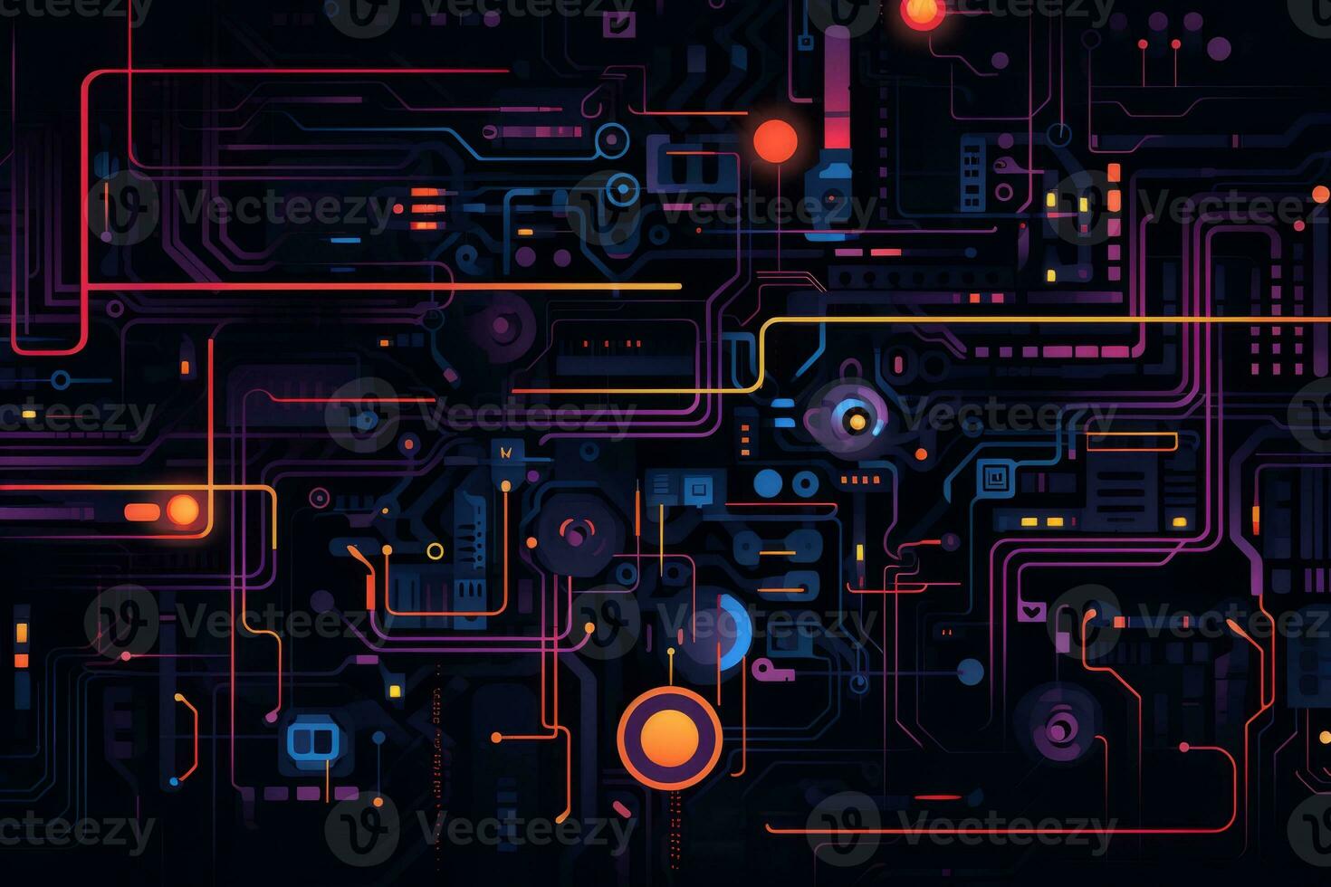 Abstract cyberpunk pattern with a futuristic and high tech appeal. Generative AI photo