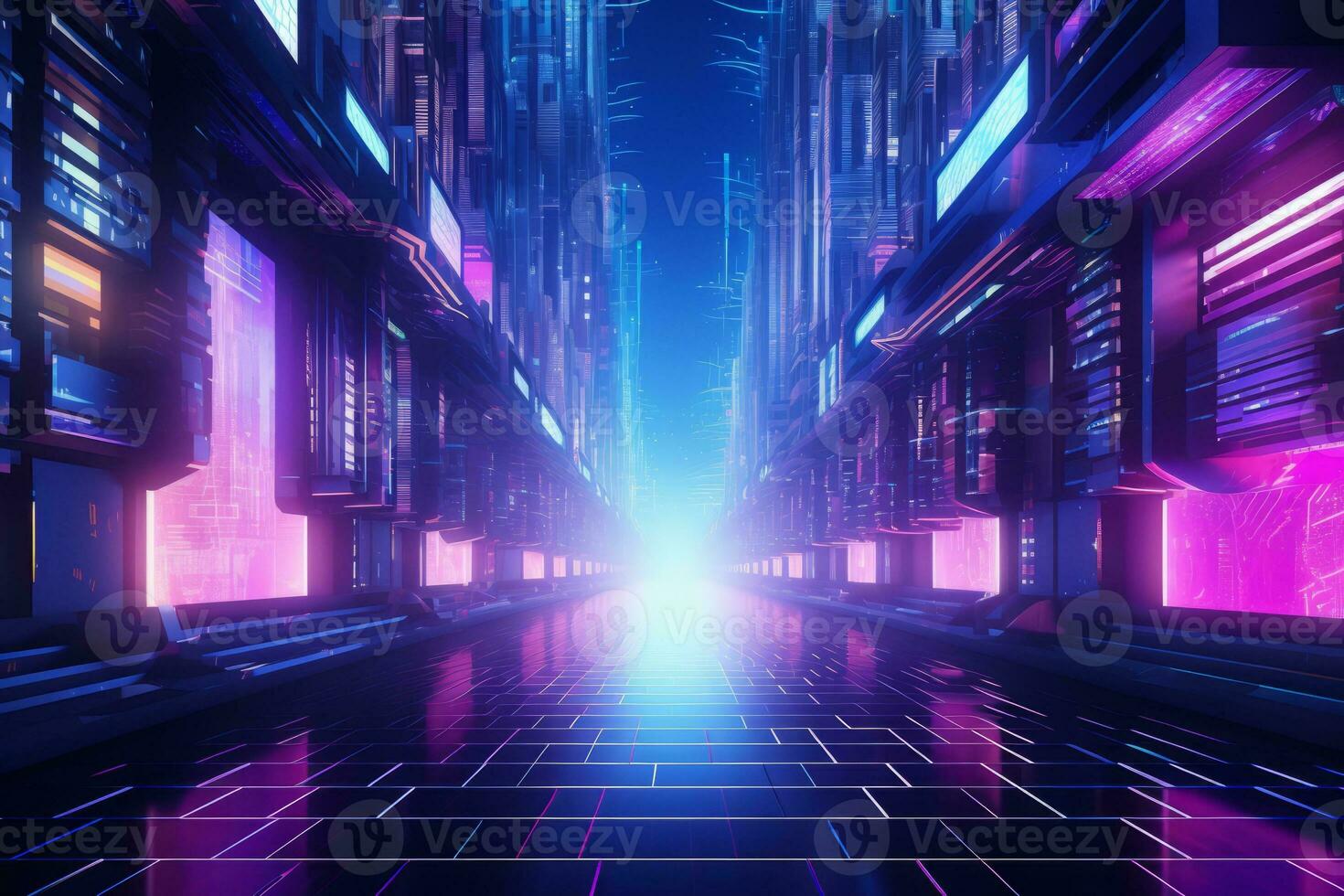 Vibrant and illuminated futuristic cityscape at night. Generative AI photo