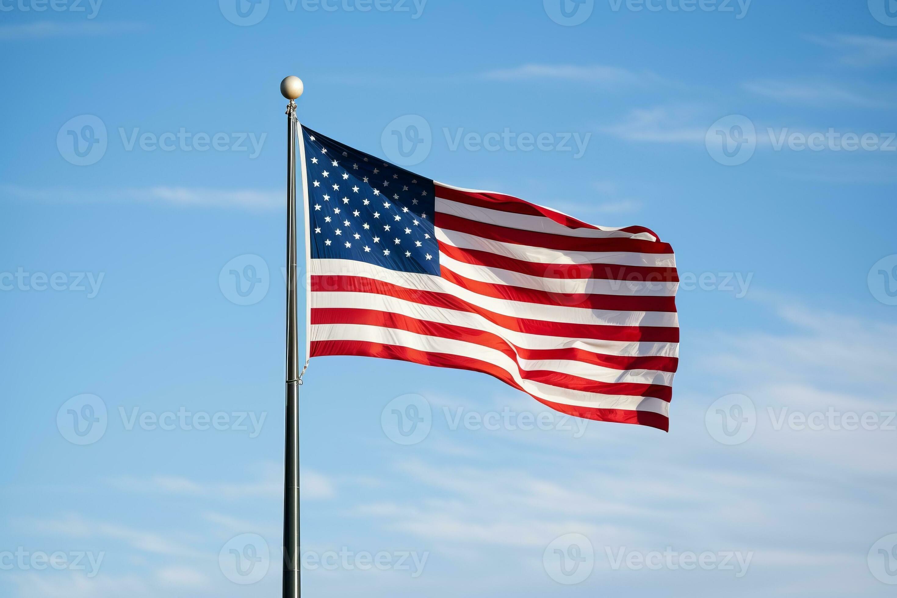 American flag flying at half mast. Generative AI 31581145 Stock Photo